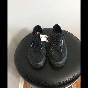 New Superga Unisex Black Suede Sneakers